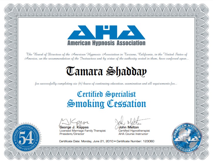 certificate - Smoking Cessation